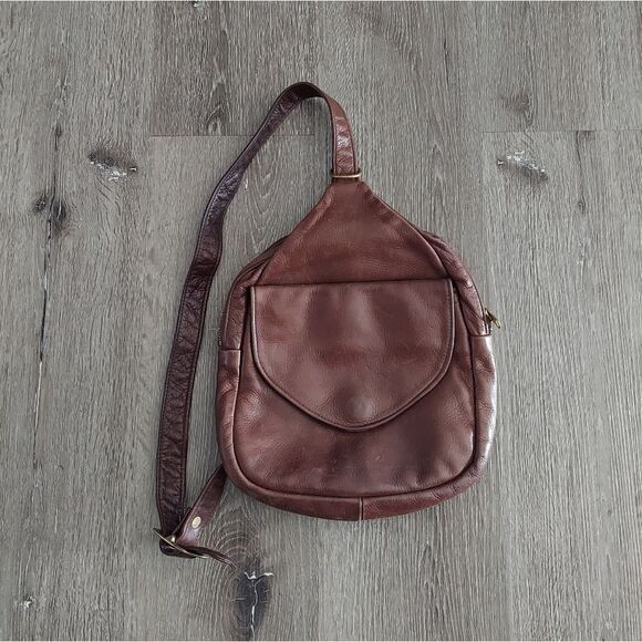 Vintage Brown Leather Sling Crossbody Bag - Picture 1 of 9